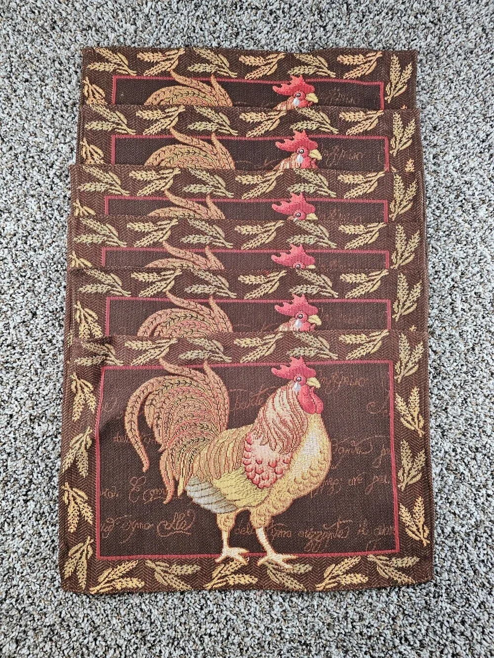 Set of 6 Vtg Better Homes Table Placemats Chicken Rooster Print Brown Red Farm